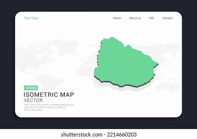 Uruguay map green on white background with isometric vector.