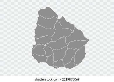 Uruguay Mapa de color gris en Png de fondo blanco