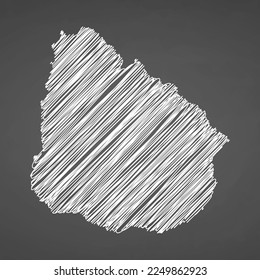 Uruguay map hand drawn sketch. Vector concept illustration flag, scribble map. Country map for infographic, brochures and presentations isolated on black background. Vector illustration.