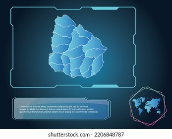 Tecnología de infografía del mapa de Uruguay fondo de la colección de elementos color azul