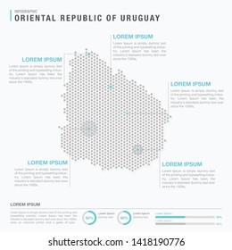 Uruguay map infographics with abstract pixelated dot pattern on white background. Stylized map concept with elementsl. - Vector illustration