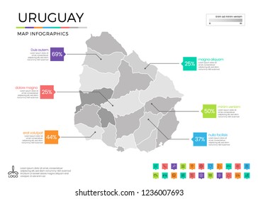 Uruguay  map infographics with editable separated layers, zones, elements and district area in vector