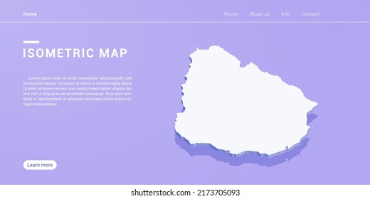 Uruguay map of isometric purple vector illustration. Web banner layout template.
