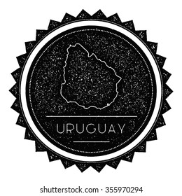 Uruguay Map Label with Retro Vintage Styled Design. Hipster grungy insignia vector illustration