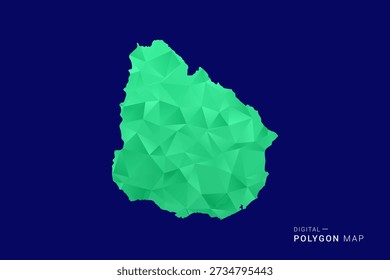 Mapa Uruguay - Vector de bajo polígono polivinílico, silueta geométrica triangulada en tonos verdes y azules, estilo moderno limpio, fondo aislado para uso infográfico.