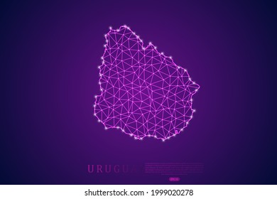 Uruguay Mash Linie und Punktwaage auf violettem Hintergrund. Draht-Rahmen-3D-Maschenweite, Design-Kugel, Punkt und Struktur - Vektorgrafik eps10