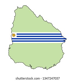 Uruguay map with national flag 