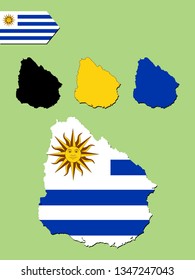 Uruguay map with national flag 