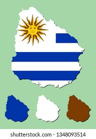 Uruguay map with national flag 
