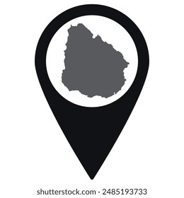 Uruguay map. Map of Uruguay on map pin icon black color isolated