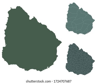 Mapa uruguayo del vector con fronteras administrativas, regiones, municipios, departamentos con colores blancos negros. Mapa de plantillas de diseño infográfico.