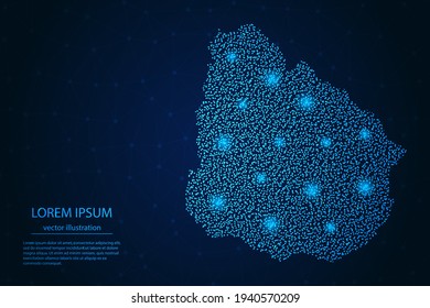 Uruguay map from point blue and glowing stars on a dark background. Vector eps 10.