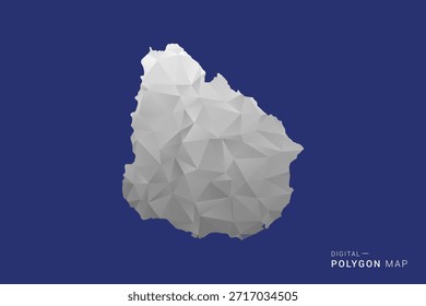 Mapa do Uruguai - Polígono Branco e Preto mapa Estilo Ilustração Vetor, Projeto Geométrico de Baixa Poli, Isolado no Fundo azul.