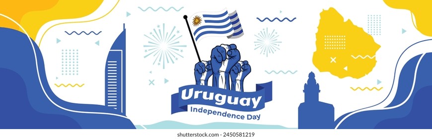 URUGUAY Map and raised fists. National day or Independence day design for URUGUAY celebration