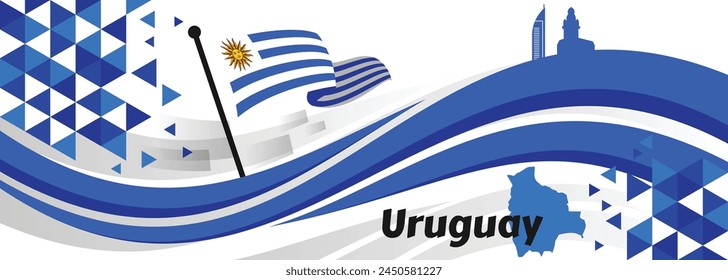 URUGUAY Map and raised fists. National day or Independence day design for URUGUAY celebration