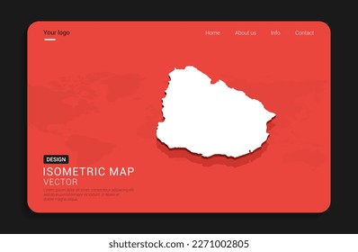 Uruguay map red isolated on dark background with 3d world map isometric vector illustration.
