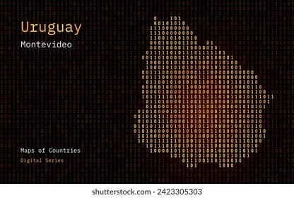 Uruguay Map Shown in Binary Code Pattern. Matrix numbers, zero, one. World Countries Vector Maps. Digital Series	
