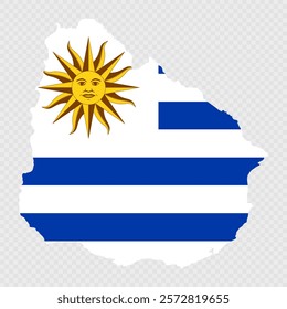 Uruguay map silhouette with flag.