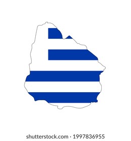 Uruguay map silhouette with flag on white background