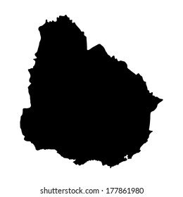 Uruguay map silhouette vector isolated on white background, high detailed illustration.