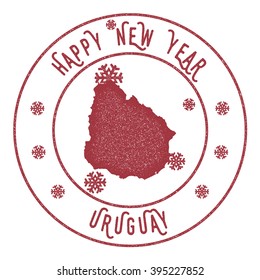 Uruguay map stamp. Retro Happy New Year Uruguay Stamp. Stylised rubber stamp with Uruguay map and Happy New Year text, vector illustration.