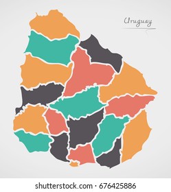 Uruguay Map with states and modern round shapes
