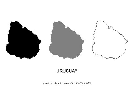 uruguay map in various style outline, black, and gray	