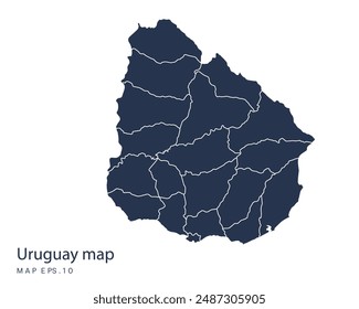 Uruguay map vector, Abstract design vector illustration Eps 10. Navy color.High Detailed on white background.