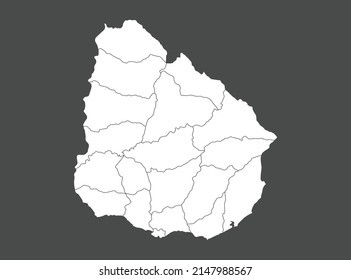 Uruguay map vector, white color, Isolated on gray background