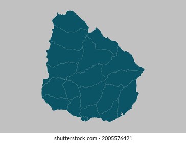 Uruguay map vector,isolated ocean blue color on gray background
