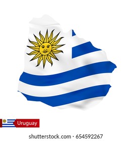 Uruguay map with waving flag of country. Vector illustration.