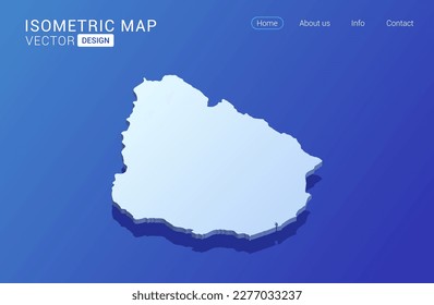 Uruguay map white on blue background with isolated 3D isometric concept vector illustration.