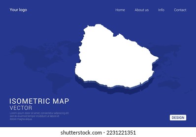 Uruguay mapea blanco sobre fondo azul oscuro 3d ilustración vectorial isométrica.