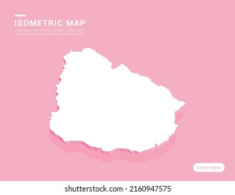 Uruguay map white on pink background with 3d isometric vector illustration.