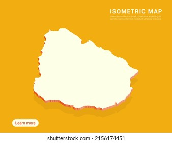 Uruguay map white on yellow background with 3d isometric vector illustration.