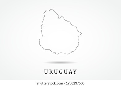 Mapa de Uruguay - Mapa mundial Plantilla vectorial internacional con un contorno negro delgado o contorno estilo de esbozo gráfico y color negro aislado en fondo blanco - Ilustración vectorial eps 10