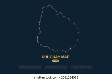 Mapa de Uruguay - Mapa Mundial Plantilla vectorial internacional con un delgado esquema dorado estilo de esbozo gráfico aislado en fondo oscuro para diseño de tarjeta, afiche, banner - Ilustración vectorial eps 10
