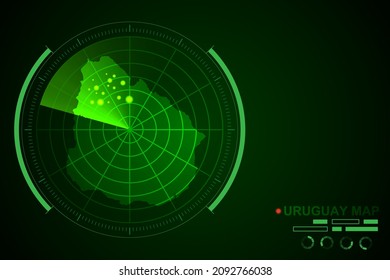 Uruguay Karte - Weltkarte Internationale Vektorvorlage mit futuristischem Circle Radar-Stil HUD, GUI, UI-Schnittstelle einzeln auf dunkelgrünem Hintergrund - Vektorgrafik eps10