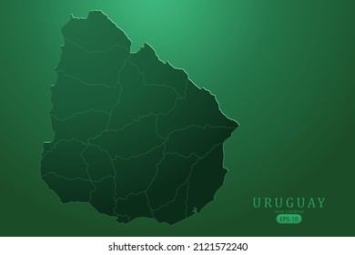 Uruguay Karte - Weltkarte Internationale Vektorvorlage mit hoher detaillierter und grüner Farbverlauf-Farbe einzeln auf grünem Hintergrund für Design, Infografik - Vektorgrafik eps10