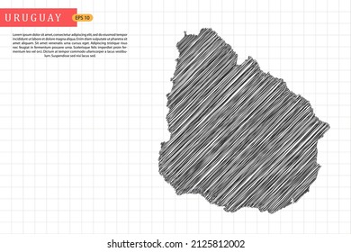 Uruguay-Karte - Weltkarte, internationale Vektorvorlage mit schwarzer Skizze und alter Schulart einzeln auf weißem Hintergrund - Vektorgrafik eps10