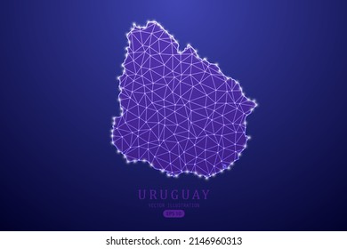 Uruguay Map - World Map International vector template with purple mash line, point scales, and polygon style isolated on purple technology background - Vector illustration eps 10
