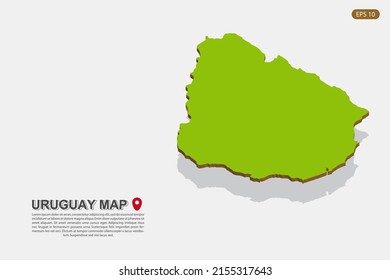 Uruguay Map - World map International vector template with isometric style including shadow, green and brown color isolated on white background for design - Vector illustration eps 10