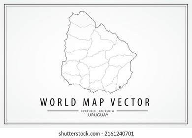 Uruguay Map - World Map International vector template with High detailed thin black line and outline graphic sketch style isolated on white background - Vector illustration eps 10