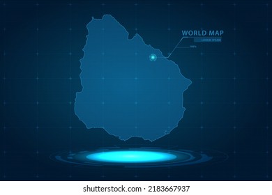 Uruguay Map - World Map International vector template with Hologram in perspective style and HUD, GUI, UI interface isolated on blue background for design - Vector illustration eps 10