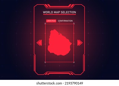 Mapa de Uruguay - Mapa Mundial Plantilla vectorial Internacional con Color Rojo en el estilo de perspectiva y HUD, GUI, interfaz de interfaz de usuario aislada en el fondo negro para el diseño - Ilustración vectorial eps 10
