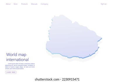 Mapa de Uruguay - Mapa mundial Modelo vectorial internacional con estilo isométrico que incluye sombra, color púrpura y azul aislado en fondo blanco para el diseño, sitio web - Ilustración vectorial eps 10