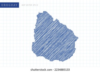 Uruguay Map - World Map International vector template with blue outline graphic and pen drawing sketch style isolated on white grid background for design, website - Vector illustration eps 10