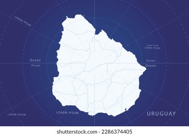 Uruguay Map - World Map International vector template with High detailed and white color including circle line on blue background for design, infographic, website - Vector illustration eps 10
