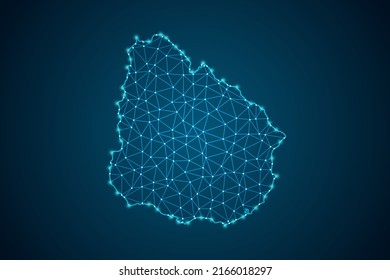 Uruguay Map - World Map mash line and point scales on blue technology background. Wire Frame 3D mesh polygonal network line, design sphere, dot and structure -  Vector illustration eps 10