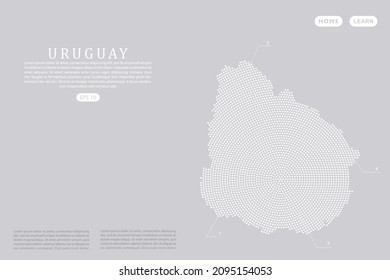Uruguay Map - World map vector template with White dots, grid, grunge, halftone style isolated on grey background for education, infographic, design, website - Vector illustration eps 10